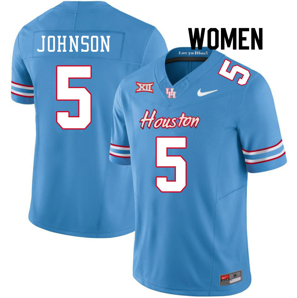 Women #5 Stephon Johnson Houston Cougars College Football Jerseys Stitched-Oilers